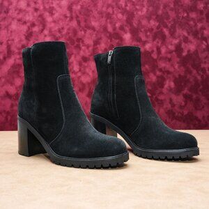 La Canadienne Women Holt Black Waterproof Suede Block Heel Dress Boots sz 9